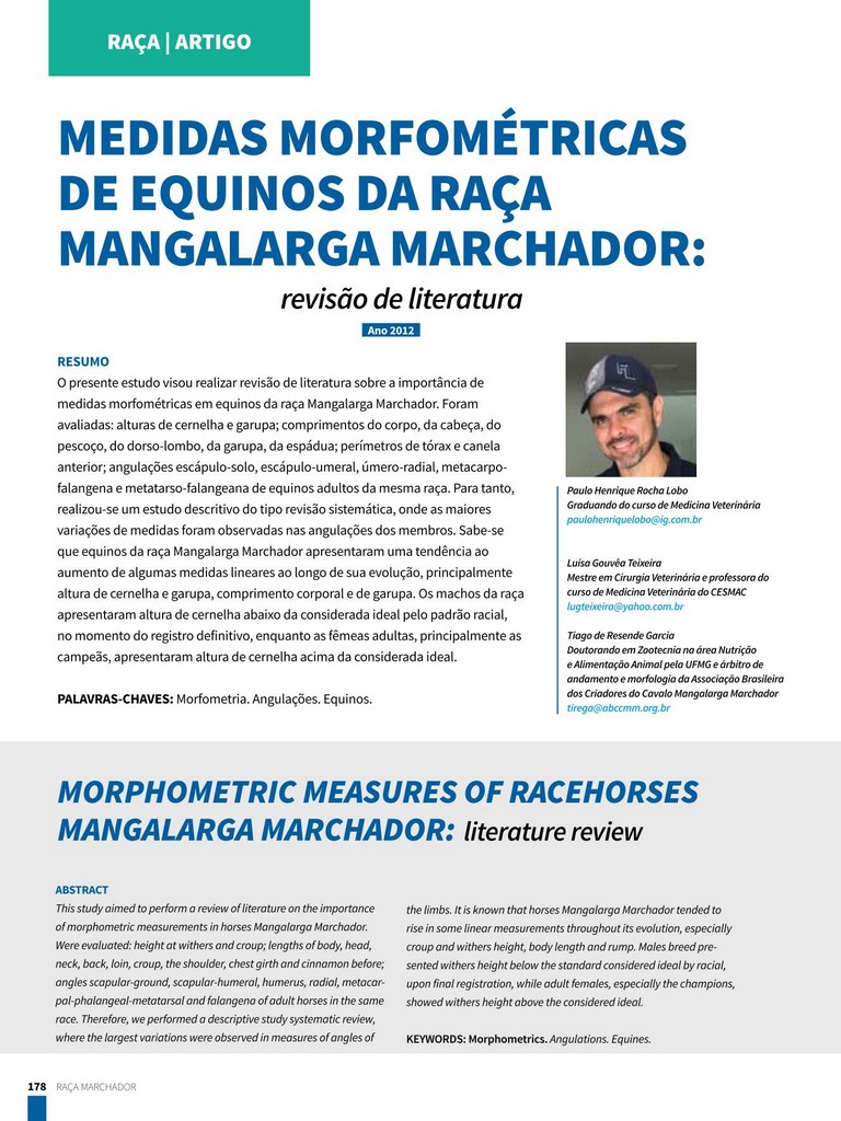 MEDIDAS MORFOMÉTRICAS DE EQUINOS DA RAÇA MANGALARGA MARCHADOR: