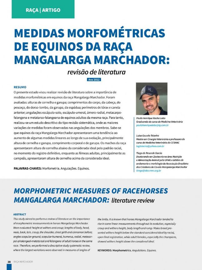 MEDIDAS MORFOMÉTRICAS DE EQUINOS DA RAÇA MANGALARGA MARCHADOR: