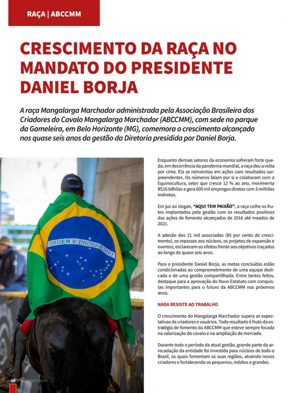 CRESCIMENTO DA RAÇA NO MANDATO DO PRESIDENTE DANIEL BORJA